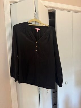 Lilly Pulitzer Black Long-Sleeve Blouse with Gold Buttons XS
